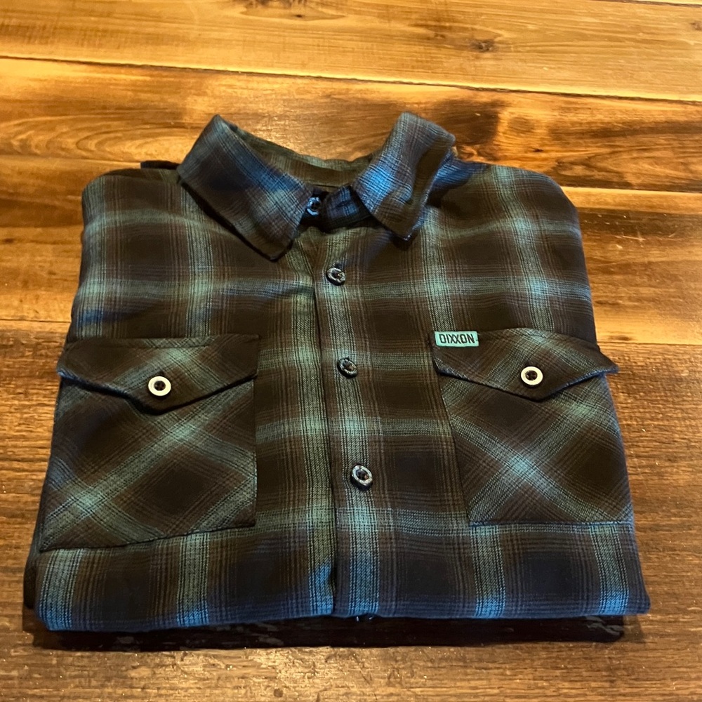 Dixxon The Diamond Flannel Plaid Button-Up Shirt in Black and Teal